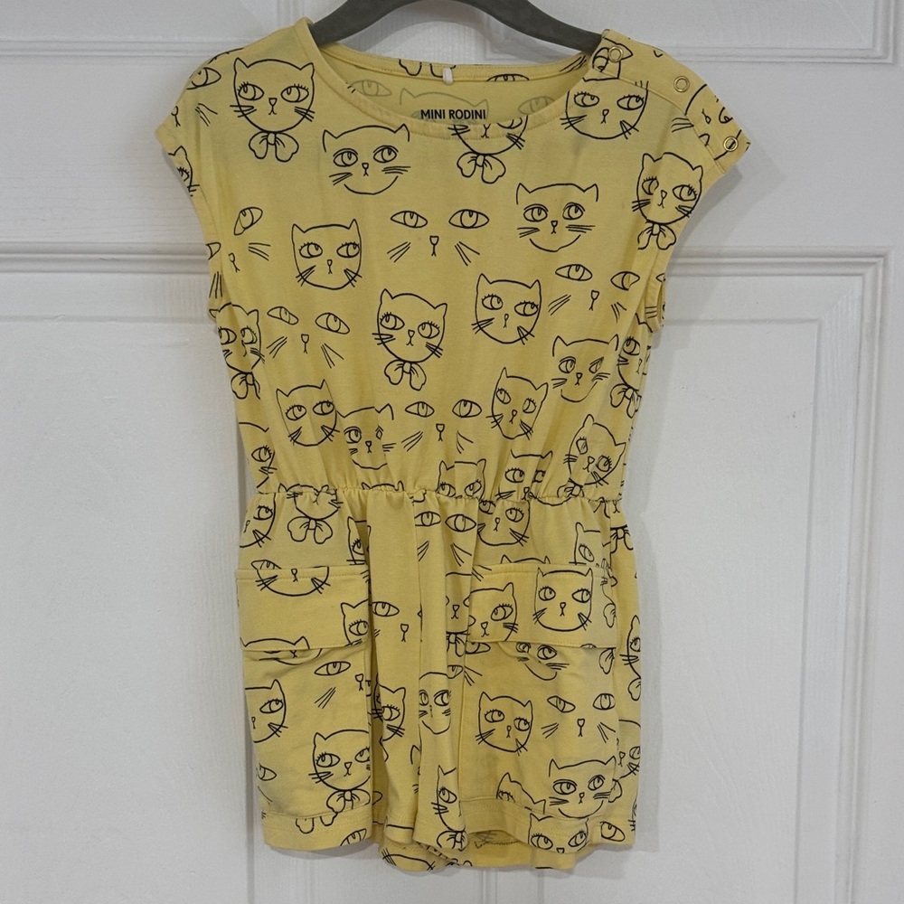 Mini Rodini Yellow Cat Pattern Romper
